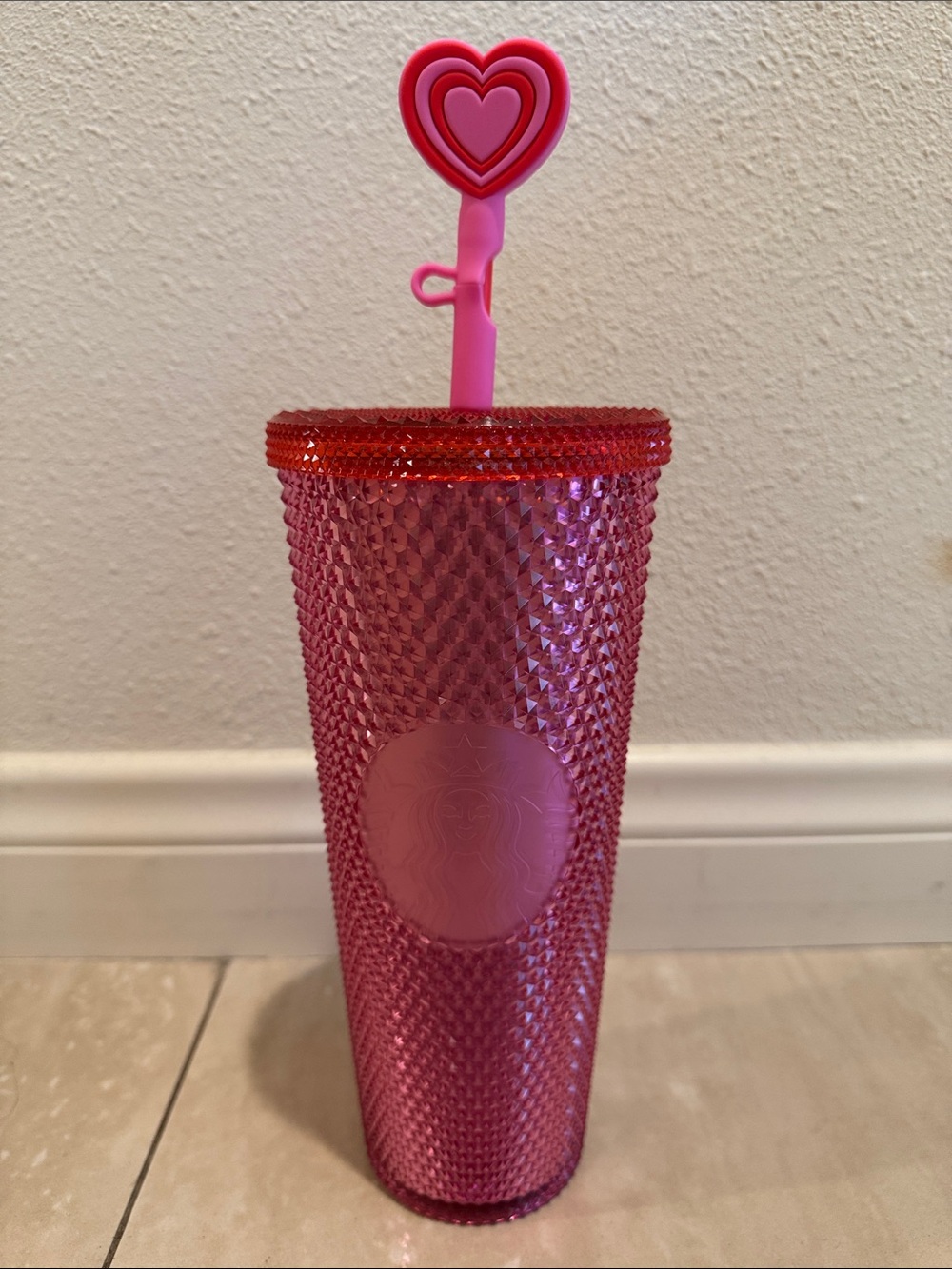 Starbucks Disney Pink and Red Studded Tumbler with Heart Straw